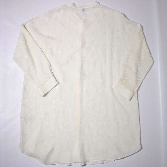 Eileen Fisher Ivory Wool Silk LS Button Tunic Crepe Shirt Dress Band Collar Boxy - Picture 2 of 9